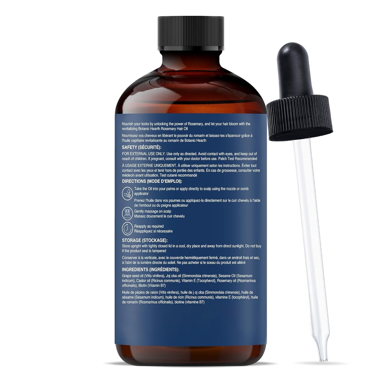 Rosemary 16 Fl Oz HAIR OIL (Carrier Oil PET Bottle Packging + Ambered Colour + Inner Plug + Nozzle + Combo Applicator + with Scalp Massager +Shrink Sleeve without Monocarton