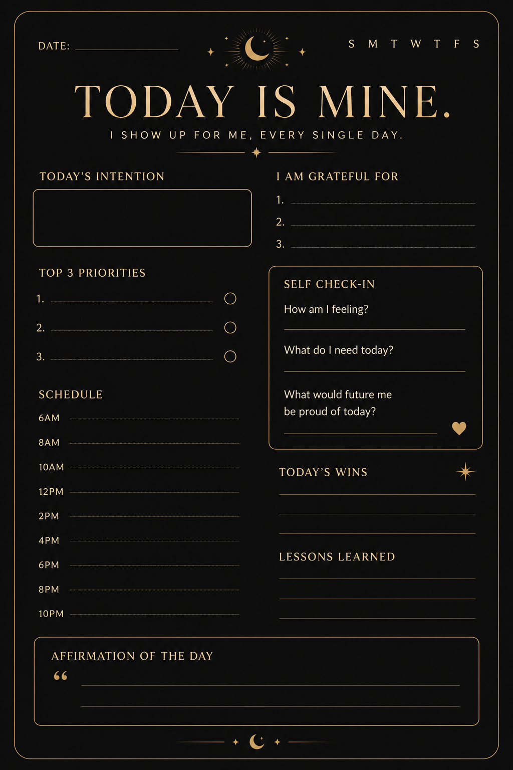 Day Tracker — Daily Planner & Self-Check-In (Printable + Digital Fillable) | Vibe Vault