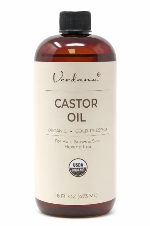 Organic Castor Oil, Cold Pressed & Hexane Free – for Hair & Scalp Care, Eyelashes, Eyebrows & Skin Moisturizing – USDA Certified, Pure & Natural – 16 Fl Oz