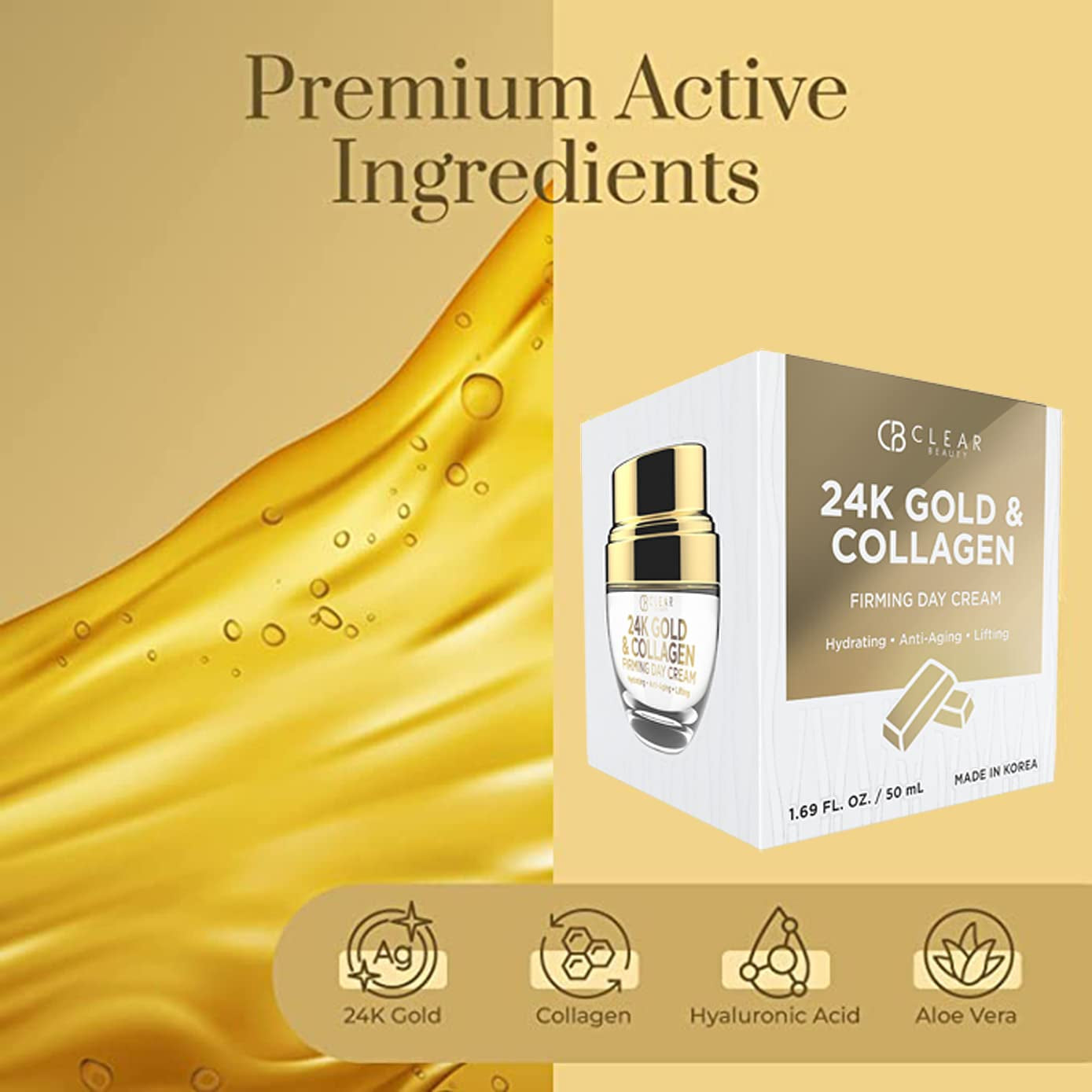24K Gold & Collagen Day Cream Face Moisturizer – Dermatologist Tested, anti Aging Korean Skin Care – anti Wrinkle, Firms & Hydrates for Youthful Glow – Vegan, Clean Beauty – 1.69 Fl Oz