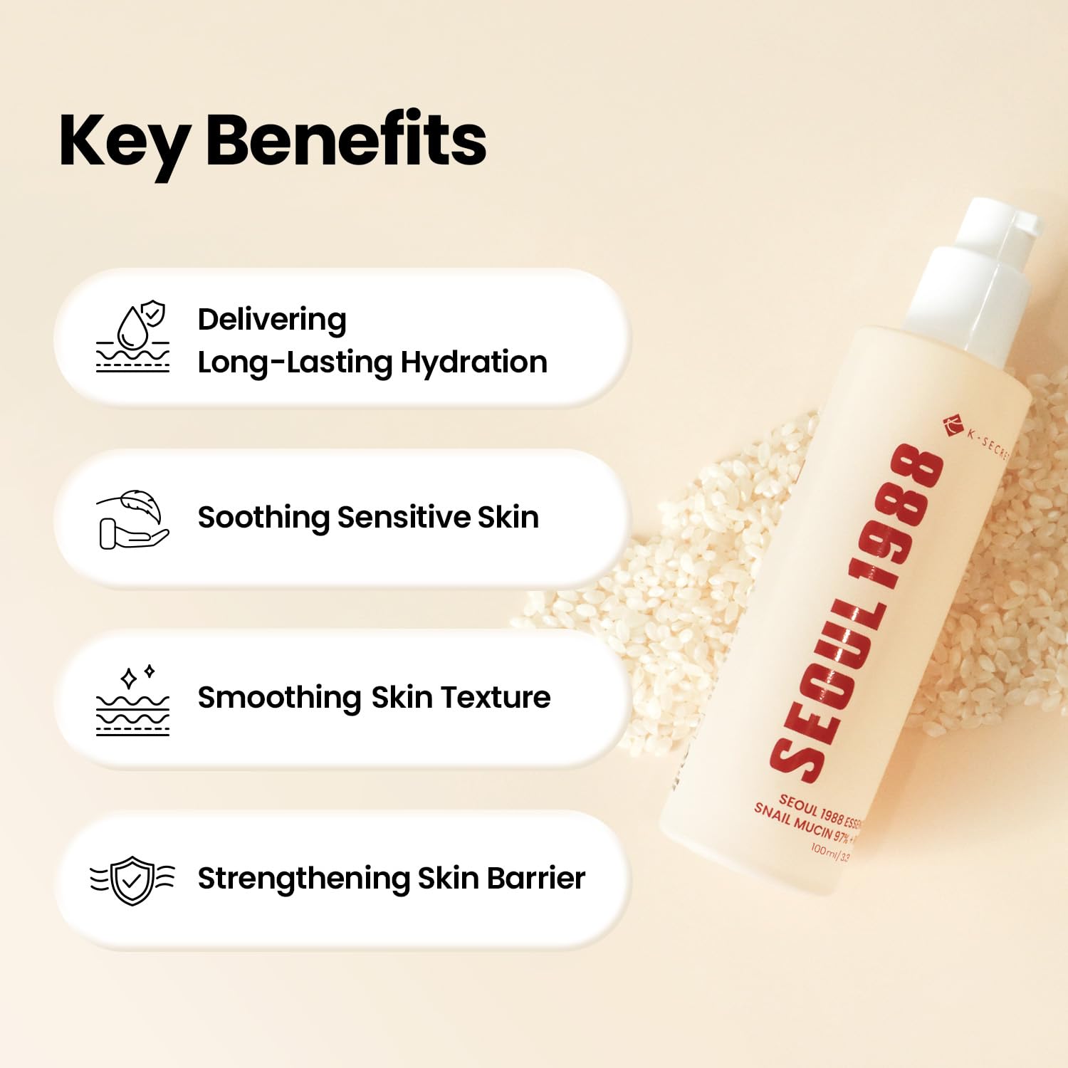 SEOUL 1988 Snail Mucin 97% Essence – Concentrated yet Lightweight Formula Infused with 97% Snail Mucin | Soothing & Fast-Absorbing Facial Serum | Korean Skincare, 100Ml / 3.38 Fl Oz