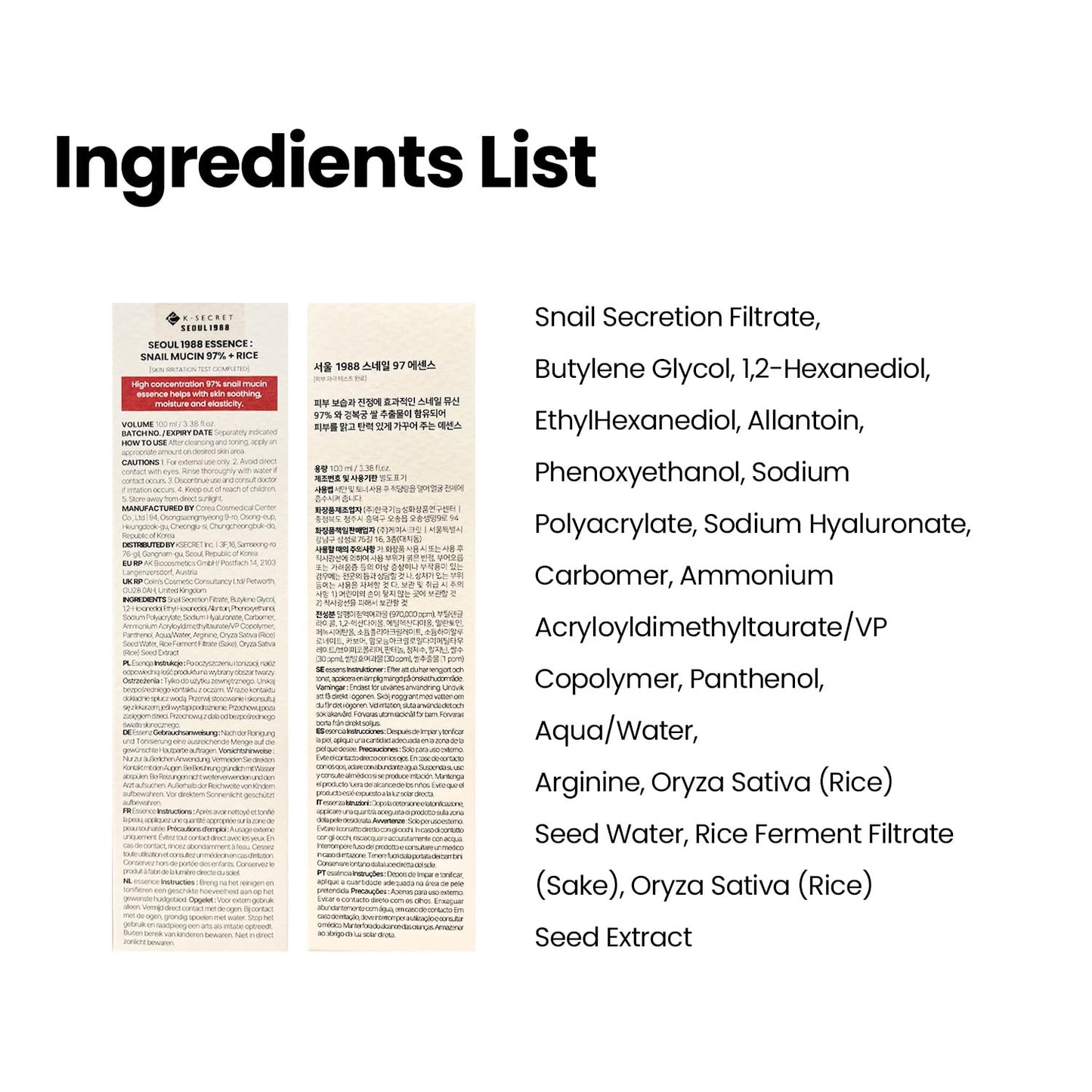 SEOUL 1988 Snail Mucin 97% Essence – Concentrated yet Lightweight Formula Infused with 97% Snail Mucin | Soothing & Fast-Absorbing Facial Serum | Korean Skincare, 100Ml / 3.38 Fl Oz