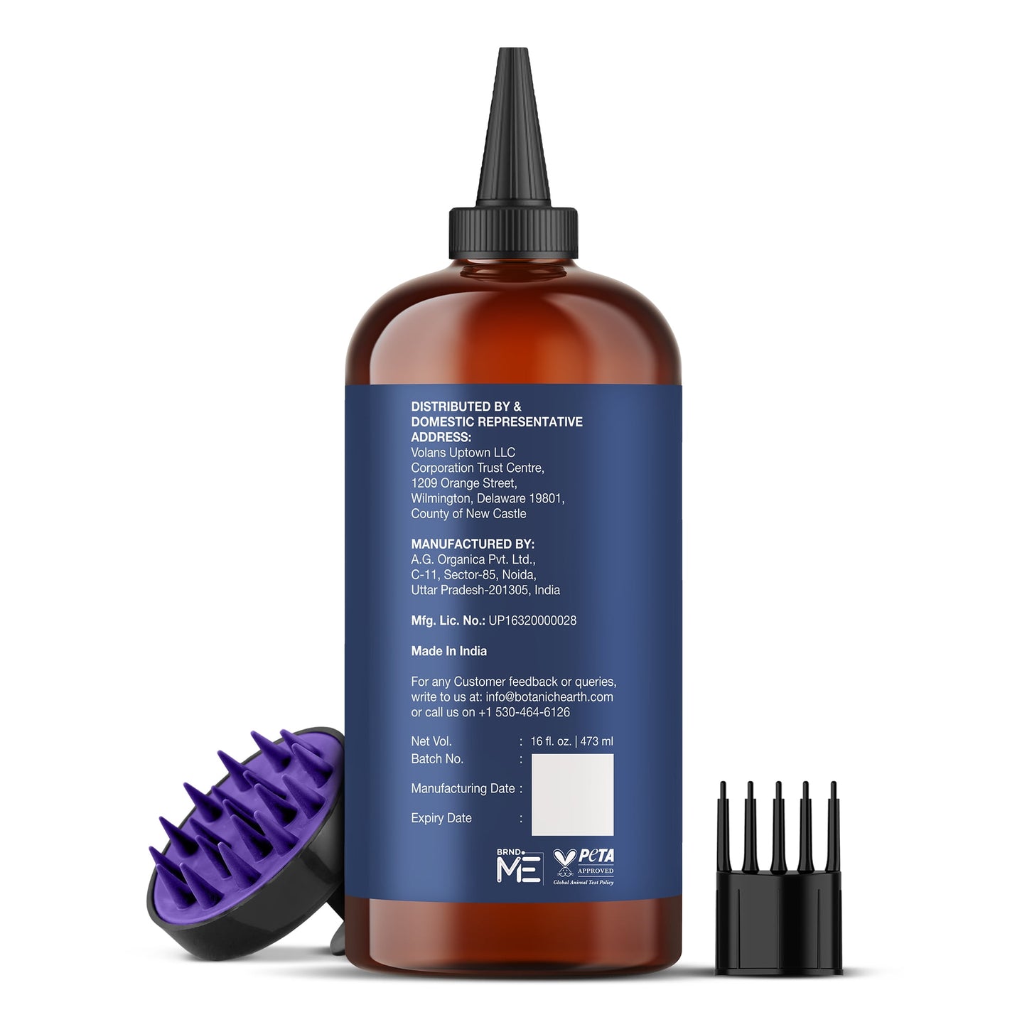 Rosemary 16 Fl Oz HAIR OIL (Carrier Oil PET Bottle Packging + Ambered Colour + Inner Plug + Nozzle + Combo Applicator + with Scalp Massager +Shrink Sleeve without Monocarton