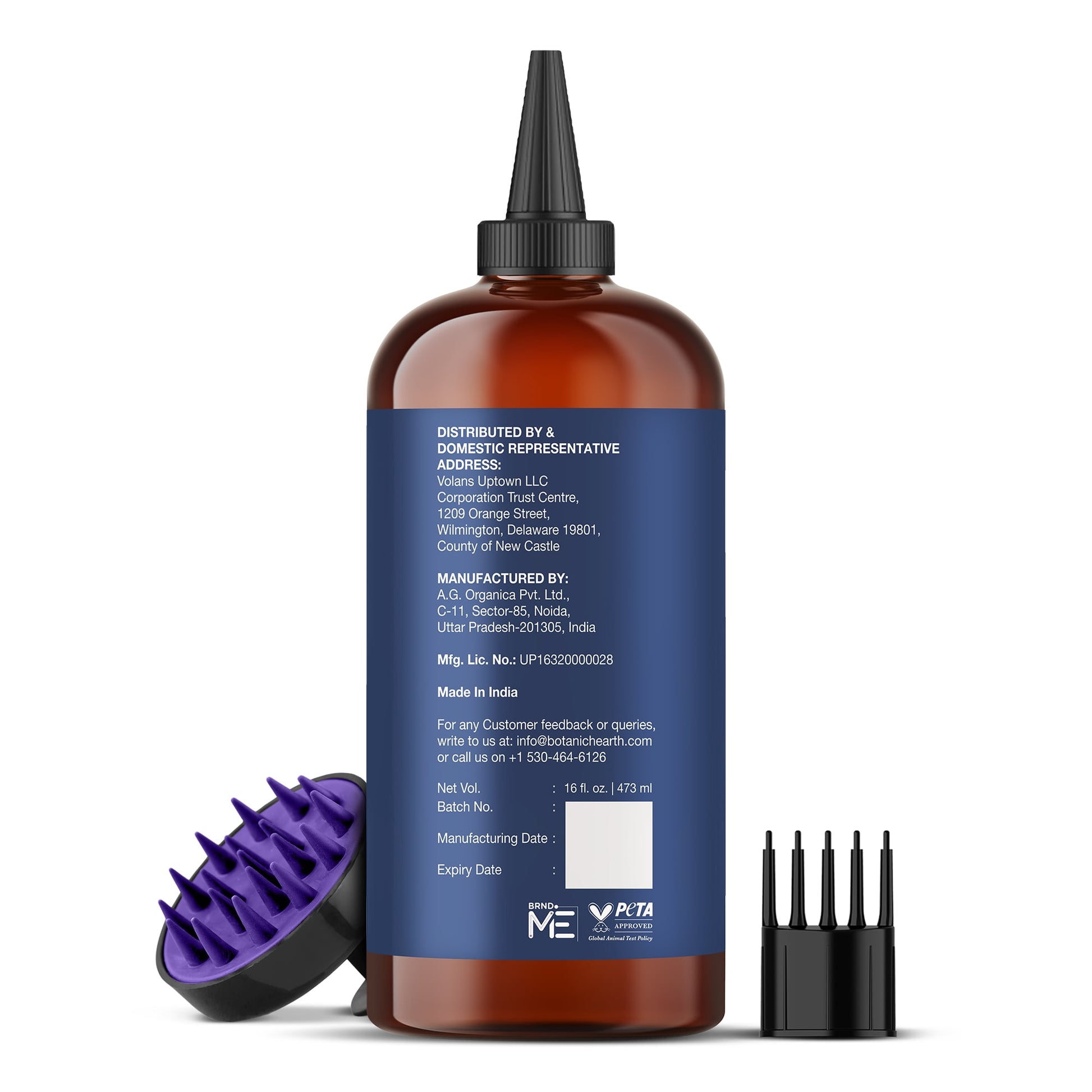 Rosemary 16 Fl Oz HAIR OIL (Carrier Oil PET Bottle Packging + Ambered Colour + Inner Plug + Nozzle + Combo Applicator + with Scalp Massager +Shrink Sleeve without Monocarton